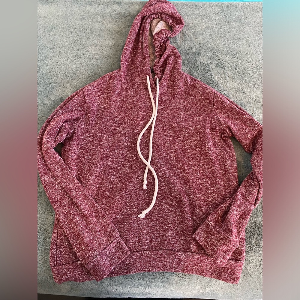 Forever 21 Red Burgundy hoodie with hood and white drawstrings size small